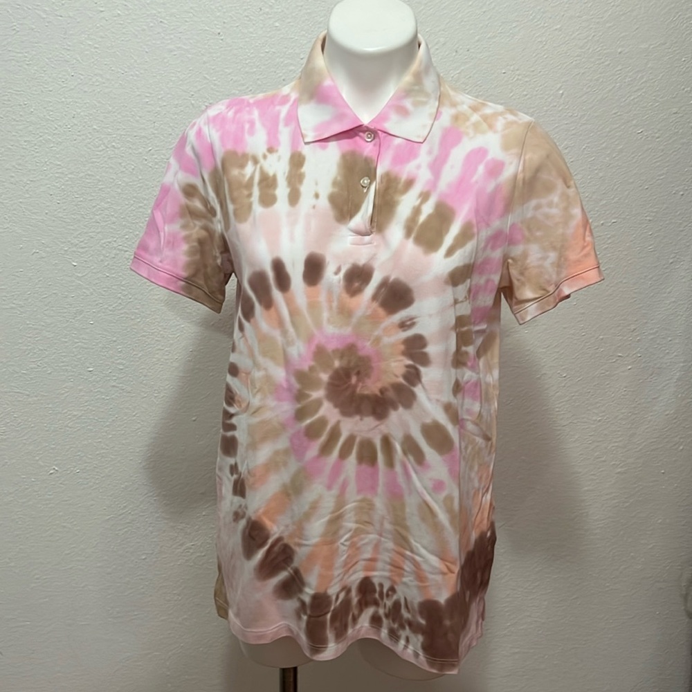 Women's Petite Mesh Cotton Short Sleeve Polo Shirt Sz M